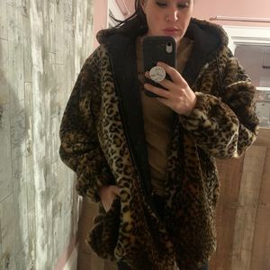 Reversible Leopard Print/Black Oversized Coat